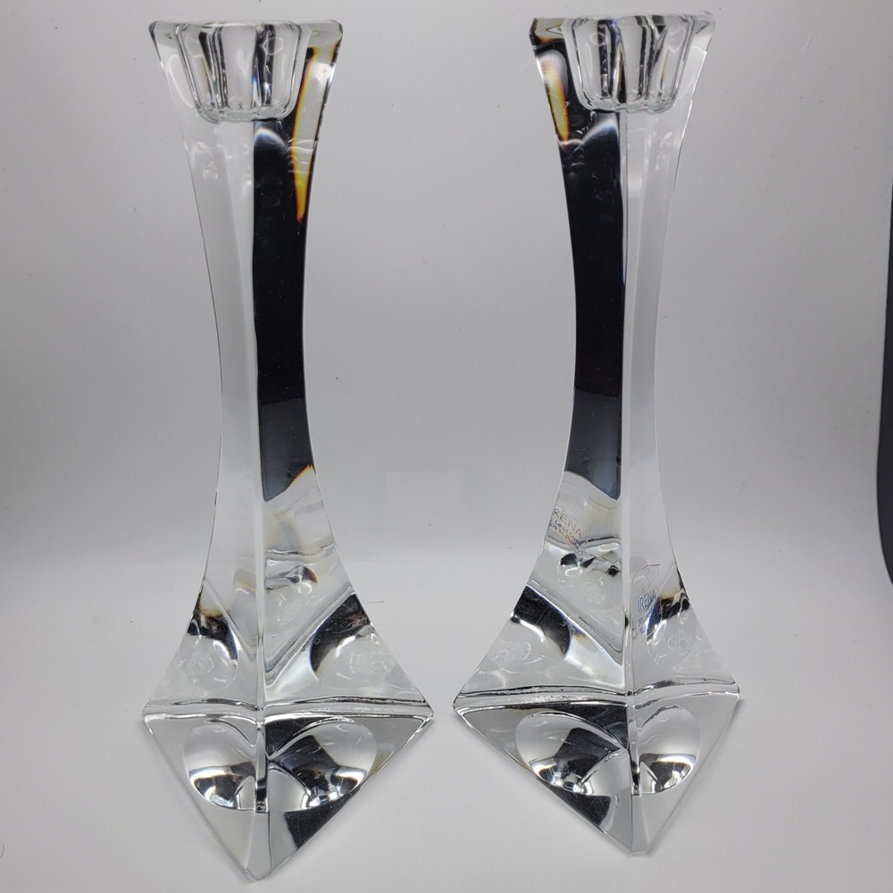 Irena 24% Lead Crystal Candlestick Holder‎ Set 7" Tall Poland